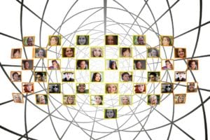 Pictures of women arranged in a network